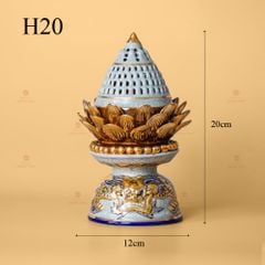 Đốt Trầm Hoa Sen Men Rạn Vẽ Vàng