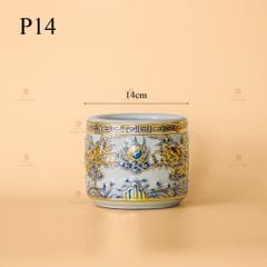 Bát Hương Men Hoàng Tộc Vẽ Vàng Họa Tiết Song Long Chầu Nguyệt