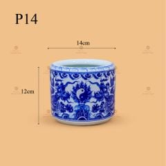 Bát Hương Thờ Men Lam Họa Tiết  Song Long Chầu Nguyệt