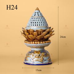 Đốt Trầm Hoa Sen Men Rạn Vẽ Vàng