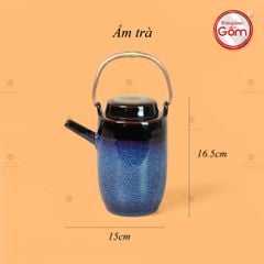 Bộ Ấm Chén Men Xanh Đen Cao Lòng Phấn Hồng