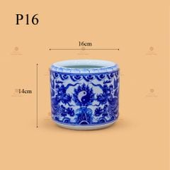 Bát Hương Thờ Men Lam Họa Tiết  Song Long Chầu Nguyệt
