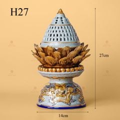 Đốt Trầm Hoa Sen Men Rạn Vẽ Vàng
