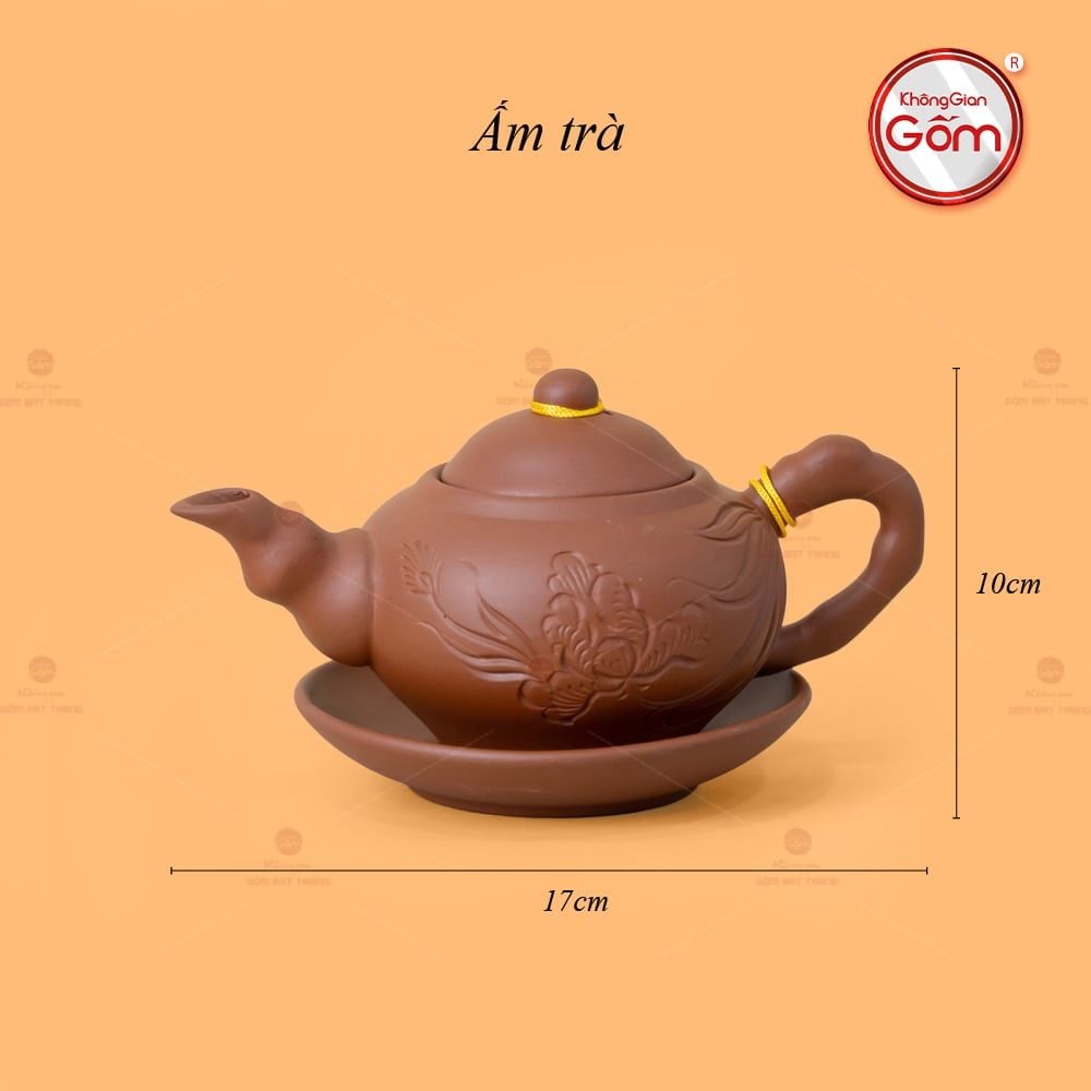 Bộ Ấm Trà Tử Sa Đĩa Đơn Đắp Trúc