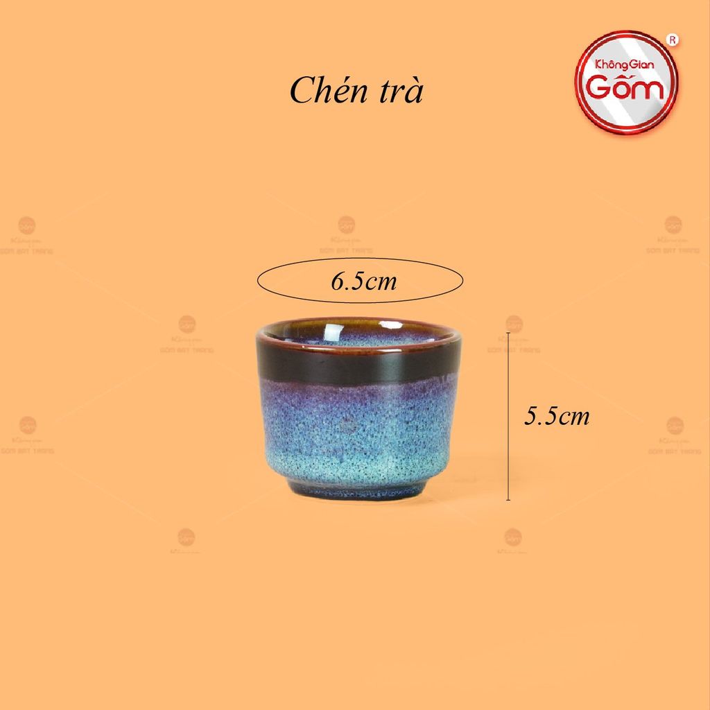 Bộ Ấm Chén Men Xanh Đen Cao Lòng Phấn Hồng