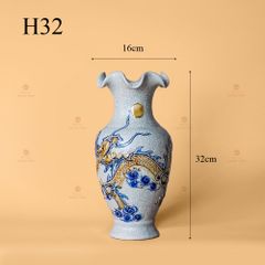 Lọ Hoa Miệng Lượn Men Rạn Nổi Họa Tiết Hồi Long Hướng Nhật