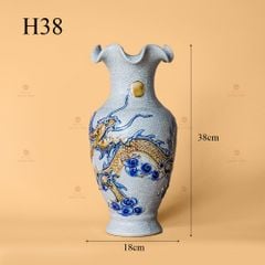 Lọ Hoa Miệng Lượn Men Rạn Nổi Họa Tiết Hồi Long Hướng Nhật