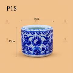 Bát Hương Thờ Men Lam Họa Tiết  Song Long Chầu Nguyệt