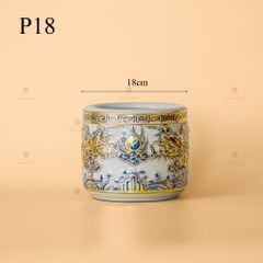 Bát Hương Men Hoàng Tộc Vẽ Vàng Họa Tiết Song Long Chầu Nguyệt