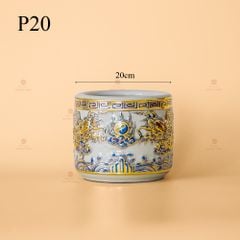 Bát Hương Men Hoàng Tộc Vẽ Vàng Họa Tiết Song Long Chầu Nguyệt