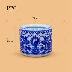 Bát Hương Thờ Men Lam Họa Tiết  Song Long Chầu Nguyệt
