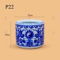 Bát Hương Thờ Men Lam Họa Tiết  Song Long Chầu Nguyệt