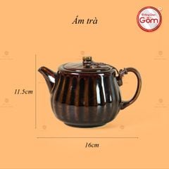 Bộ Ấm Chén Nâu Men Hỏa Biến Múi Lá