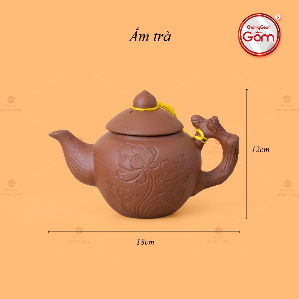 Bộ Ấm Trà Tử Sa Khắc Hoa Khay Thủng