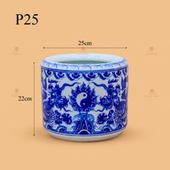 Bát Hương Thờ Men Lam Họa Tiết  Song Long Chầu Nguyệt