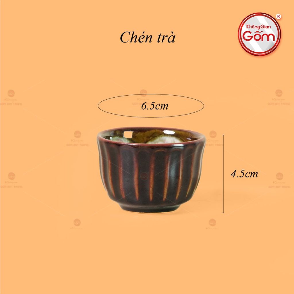 Bộ Ấm Chén Nâu Men Hỏa Biến Múi Lá