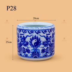Bát Hương Thờ Men Lam Họa Tiết  Song Long Chầu Nguyệt