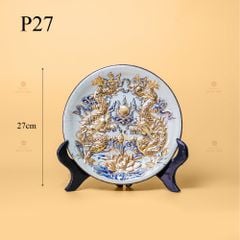 Mâm Bồng Men Rạn Vẽ Vàng Họa Tiết Long Phụng Trình Tường