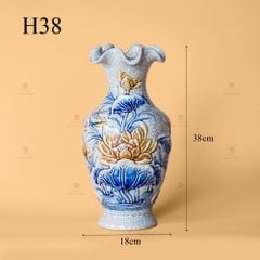 Lọ Hoa Miệng Lượn Men Rạn Nổi Họa Tiết Kim Liên