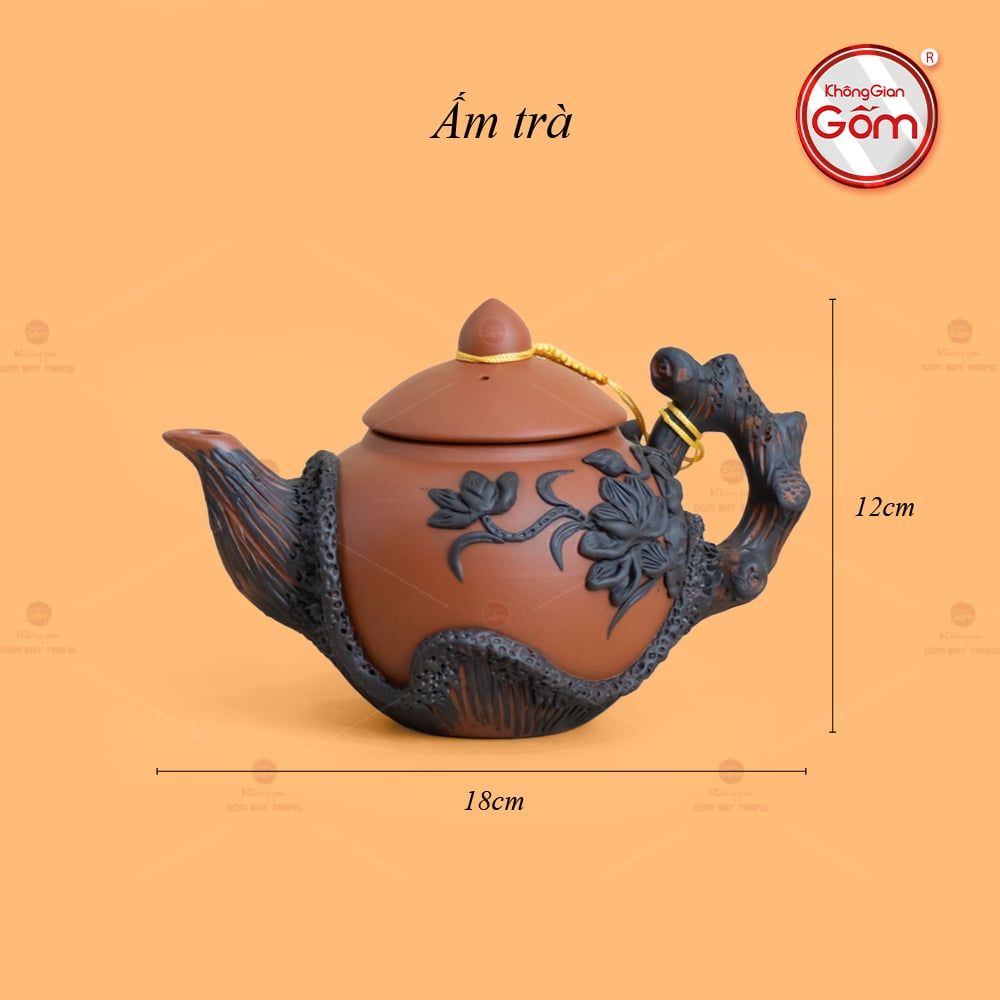 Bộ Ấm Trà Tử Sa Đắp Nổi Hoa Mẫu Đơn Khay Thủng