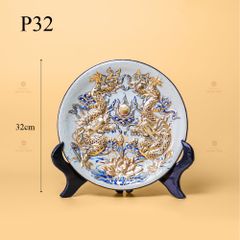 Mâm Bồng Men Rạn Vẽ Vàng Họa Tiết Long Phụng Trình Tường