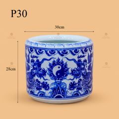 Bát Hương Thờ Men Lam Họa Tiết  Song Long Chầu Nguyệt