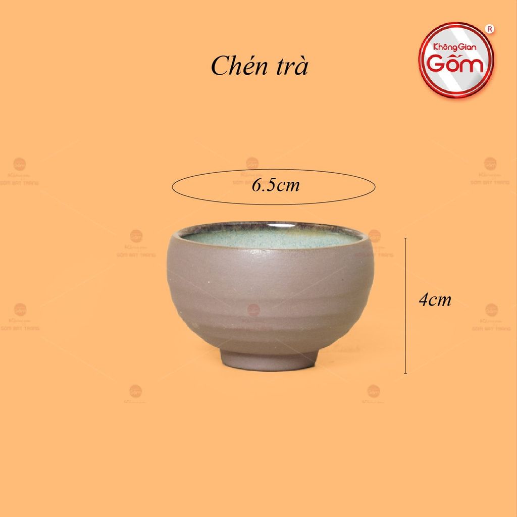 Bộ Ấm Chén Gốm Đất Men Hỏa Biến Quai Sứ