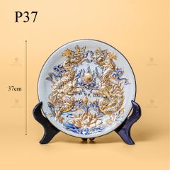Mâm Bồng Men Rạn Vẽ Vàng Họa Tiết Long Phụng Trình Tường