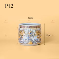 Bát Hương Men Rạn Vẽ Vàng Họa Tiết Song Long Chầu Nguyệt