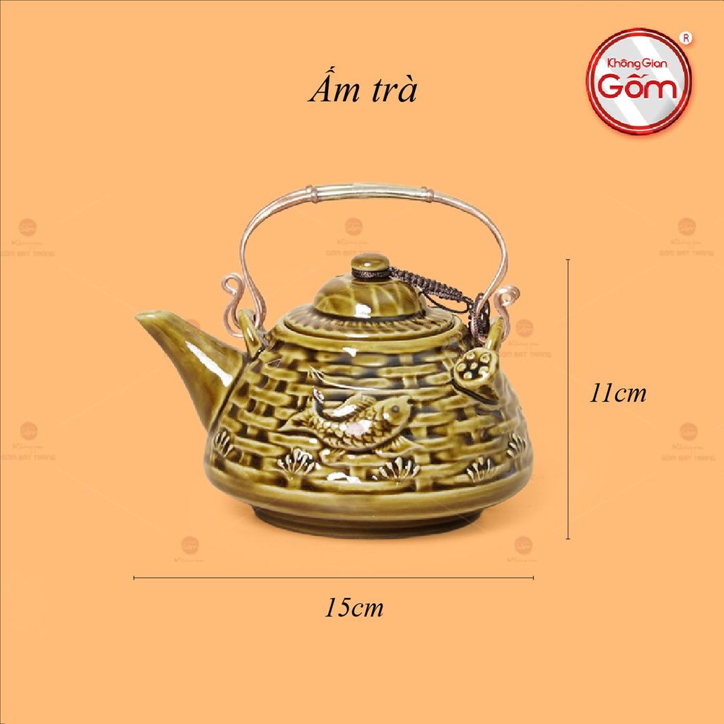 Bộ Ấm Chén Hỏa Biến Nâu Vàng Sen Cá