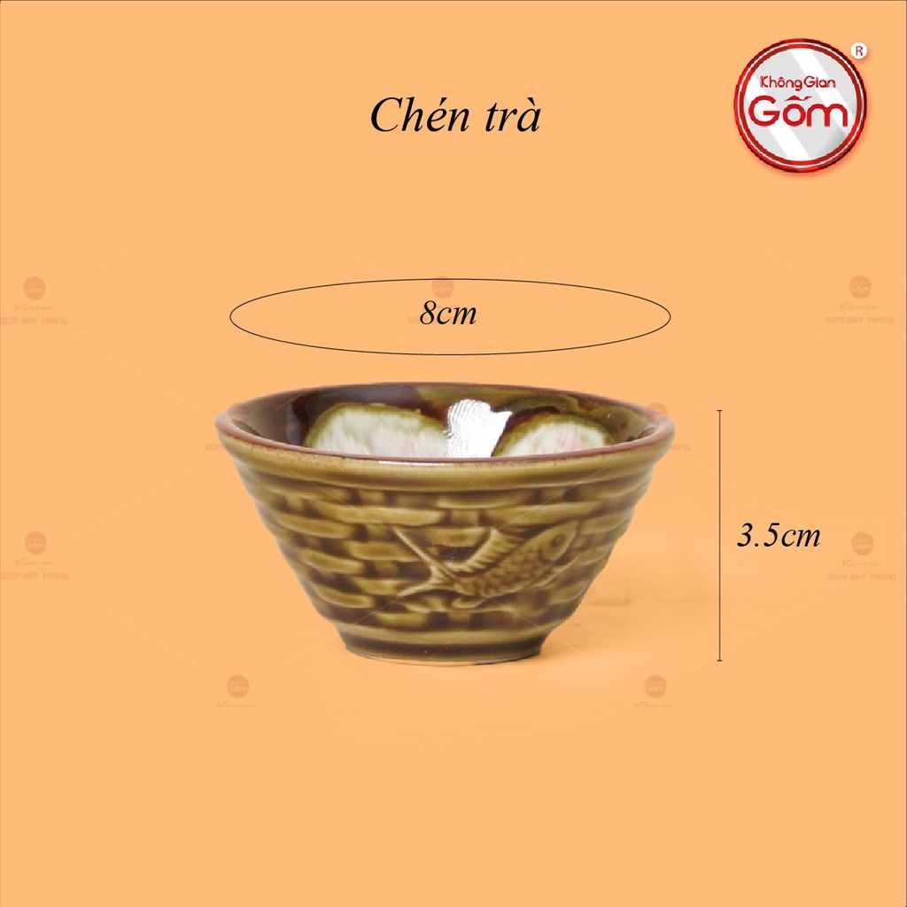 Bộ Ấm Chén Hỏa Biến Nâu Vàng Sen Cá