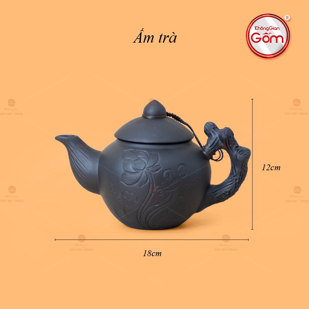 Bộ Ấm Trà Tử Sa Khắc Hoa Khay Thủng