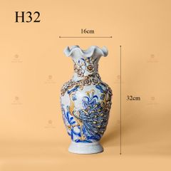 Lọ Hoa Miệng Lượn Men Rạn Nổi Họa Tiết Công Đào