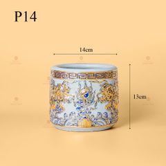 Bát Hương Men Rạn Vẽ Vàng Họa Tiết Song Long Chầu Nguyệt