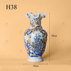 Lọ Hoa Miệng Lượn Men Rạn Nổi Họa Tiết Công Đào