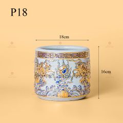 Bát Hương Men Rạn Vẽ Vàng Họa Tiết Song Long Chầu Nguyệt