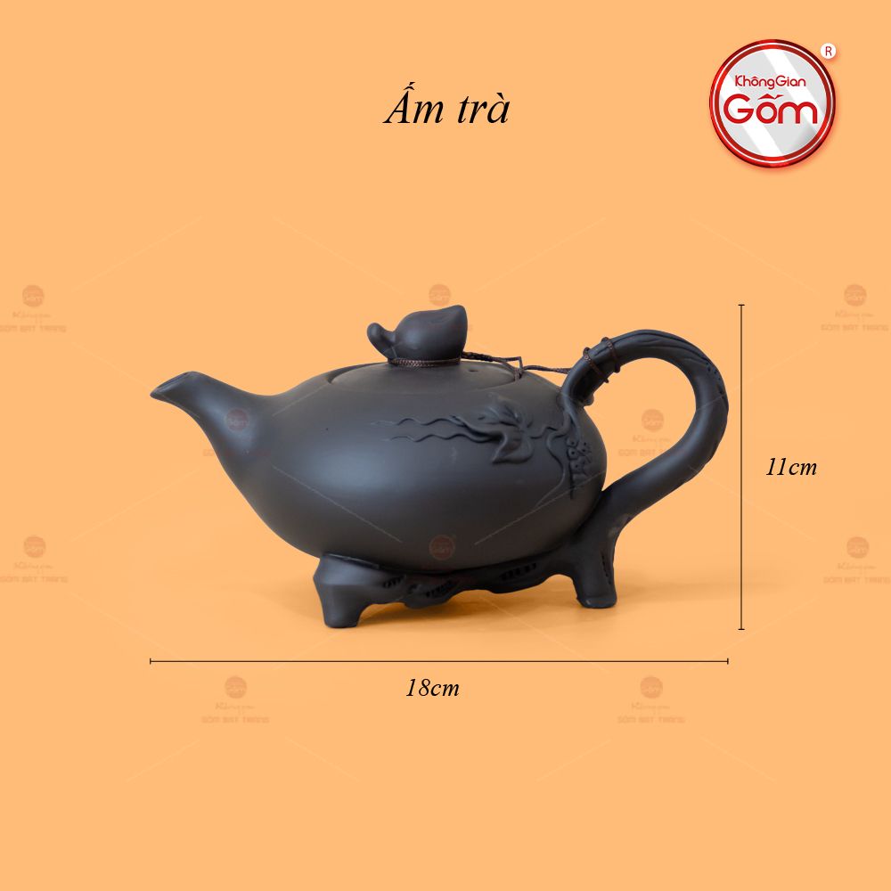 Bộ Ấm Trà Tử Sa Ba Chân Đắp Hoa