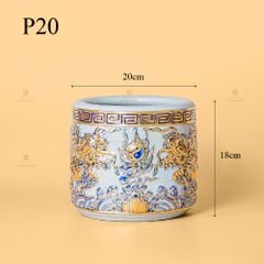 Bát Hương Men Rạn Vẽ Vàng Họa Tiết Song Long Chầu Nguyệt