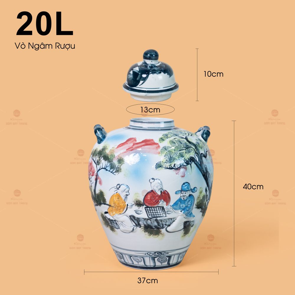 Vò Ngâm Rượu Họa Tiết Tiên Ông Đánh Cờ Vẽ Màu