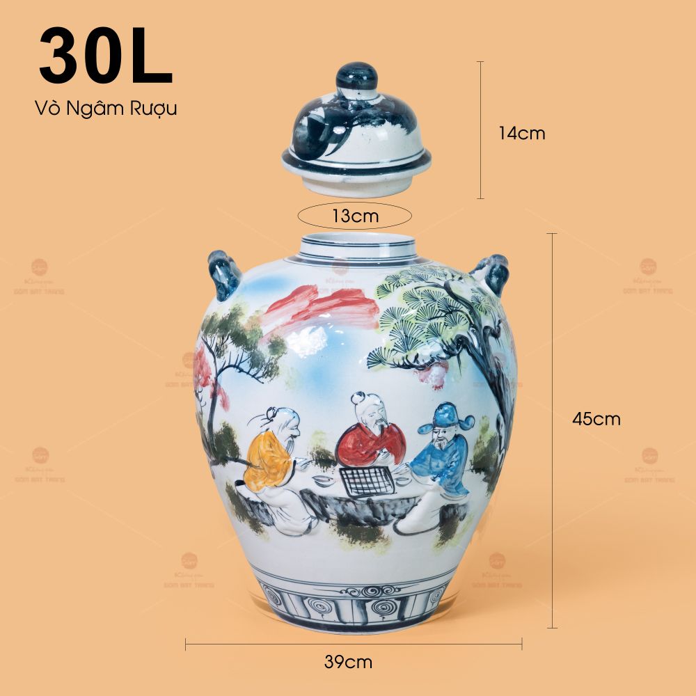 Vò Ngâm Rượu Họa Tiết Tiên Ông Đánh Cờ Vẽ Màu