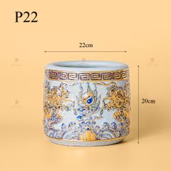 Bát Hương Men Rạn Vẽ Vàng Họa Tiết Song Long Chầu Nguyệt