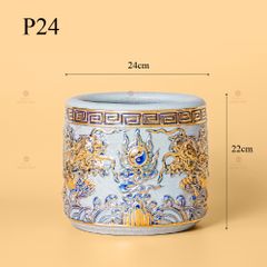 Bát Hương Men Rạn Vẽ Vàng Họa Tiết Song Long Chầu Nguyệt