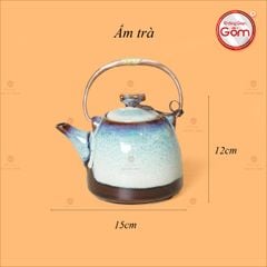 Bộ Ấm Chén Siêu Men Hỏa Biến Trắng Xanh Lòng Hoa
