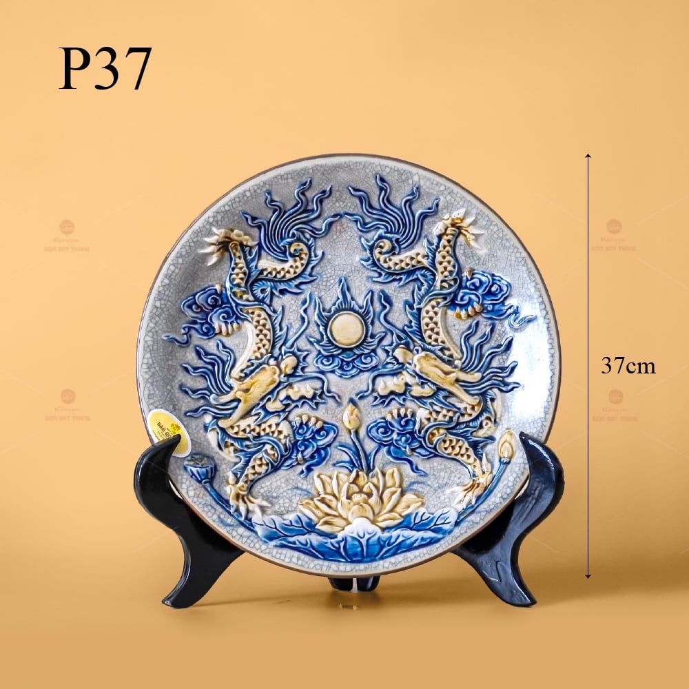 Mâm Bồng Men Rạn Nổi Họa Tiết Song Long