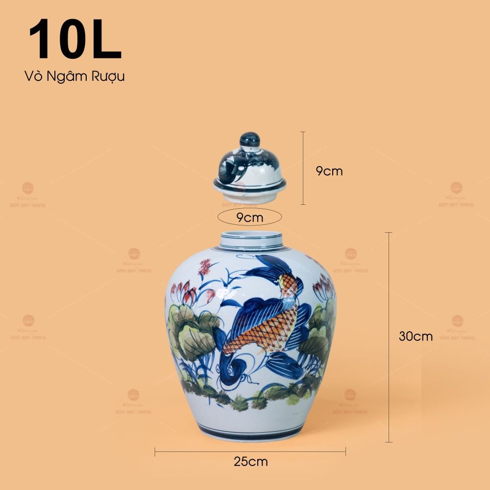 Vò Ngâm Rượu Họa Tiết Sen Cá Vẽ Màu