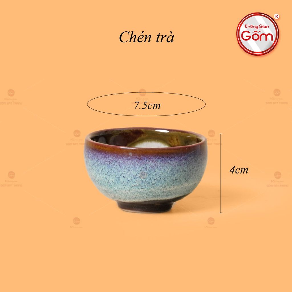 Bộ Ấm Chén Giang Tây Men Hỏa Biến Trắng Xanh