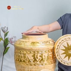 Chum Trống Đồng Kim Sa Chạm Nổi Dát Vàng