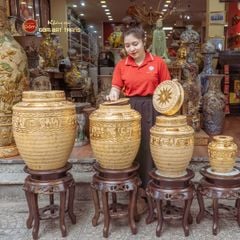 Chum Trống Đồng Kim Sa Chạm Nổi Dát Vàng