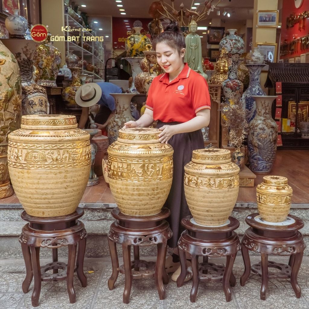 Chum Trống Đồng Kim Sa Chạm Nổi Dát Vàng