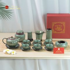 Bộ Ấm Chén Tròn Múi Xanh Ngọc
